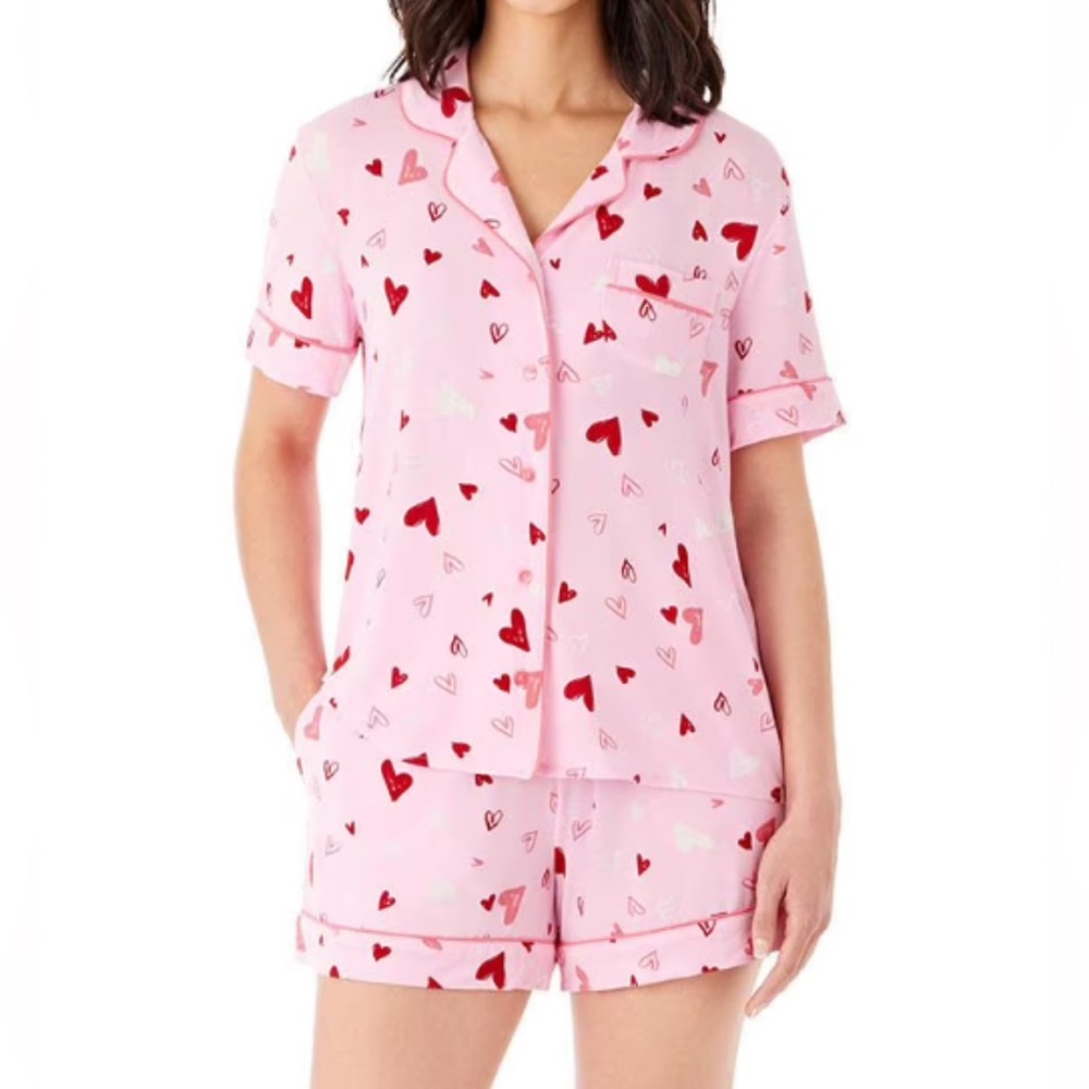 Ladies Pink Heart-Print Short Pajama short Set no tags but new